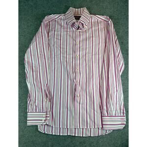 Vintage Franceschini Italy Button Down Shirt Mens 17 Pink White Striped Preppy